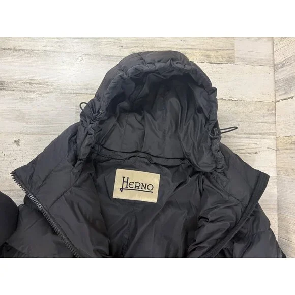 Herno Womens Black A Line Down Filled Nylon Chamonix Puffer Jacket Coat Sz 50 14 - Picture 13 of 16